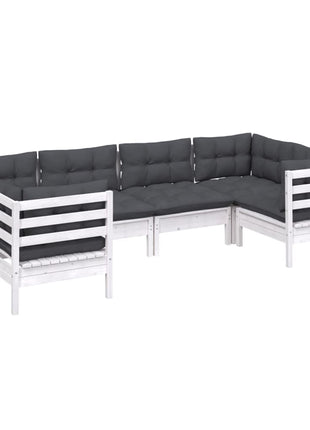 6-delige Loungeset met kussens grenenhout wit