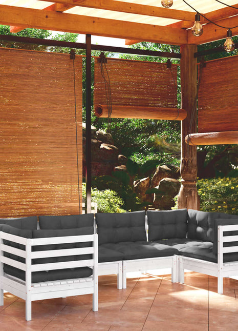6-delige Loungeset met kussens grenenhout wit