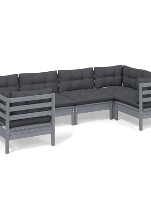 6-delige Loungeset met kussens grenenhout grijs