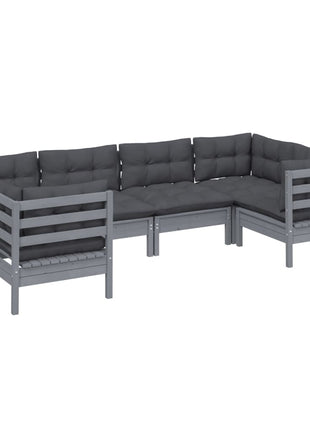 6-delige Loungeset met kussens grenenhout grijs