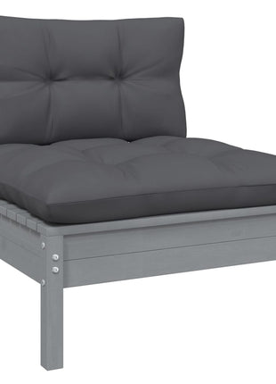 6-delige Loungeset met kussens grenenhout grijs