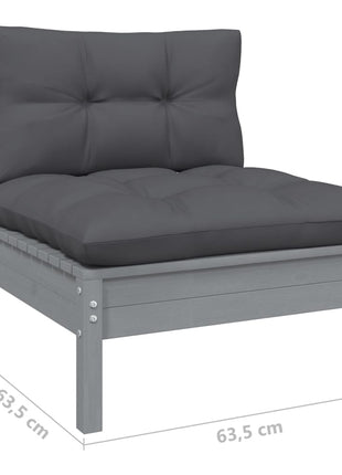 6-delige Loungeset met kussens grenenhout grijs