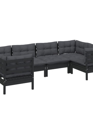 6-delige Loungeset met kussens grenenhout zwart