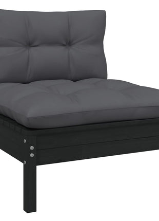 6-delige Loungeset met kussens grenenhout zwart