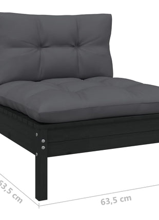 6-delige Loungeset met kussens grenenhout zwart