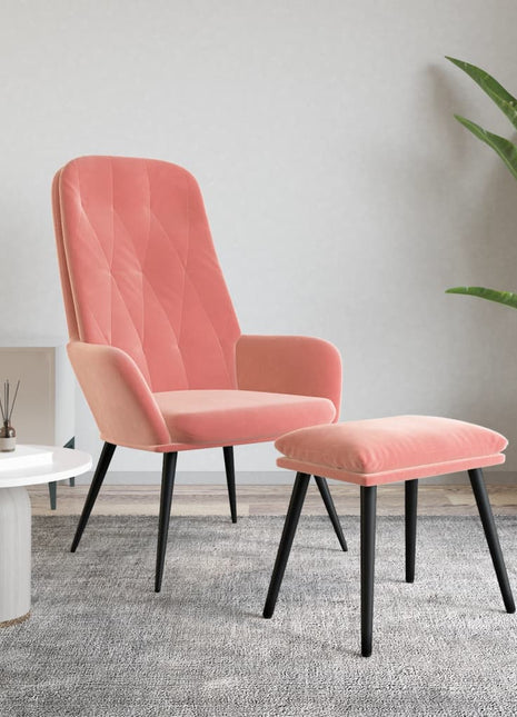 Relaxstoel met voetenbank fluweel roze