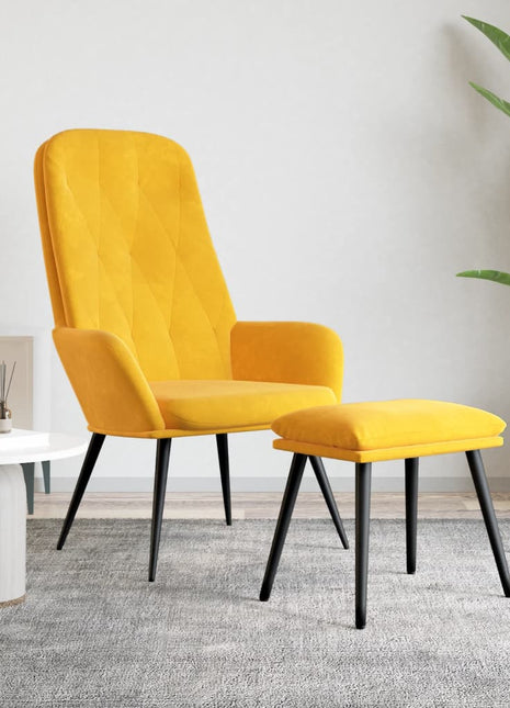 Relaxstoel met voetenbank fluweel mosterdgeel