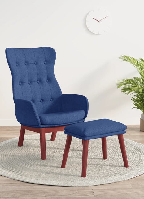 Relaxstoel met voetenbank stof blauw