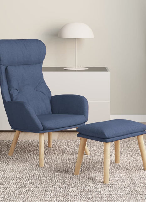 Relaxstoel met voetenbank stof blauw