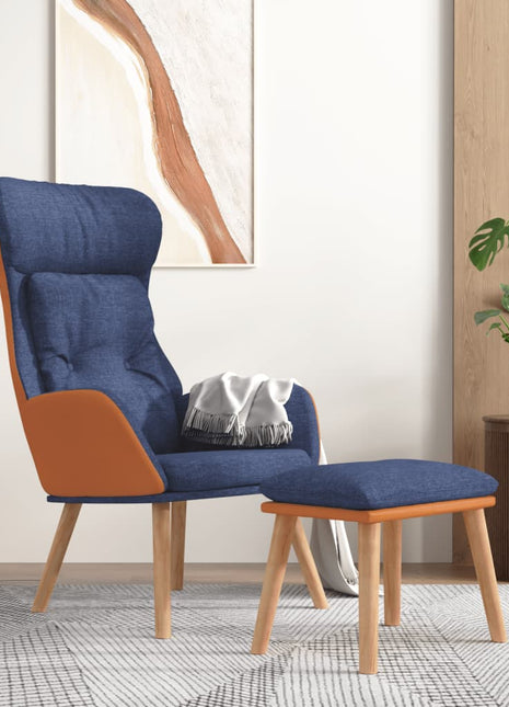 Relaxstoel met voetenbankje kunstleer en stof blauw