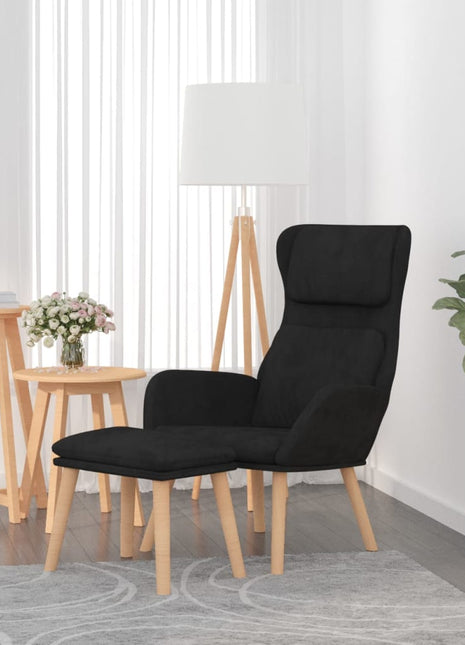 Relaxstoel met voetenbank fluweel zwart