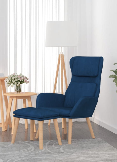 Relaxstoel met voetenbank fluweel blauw
