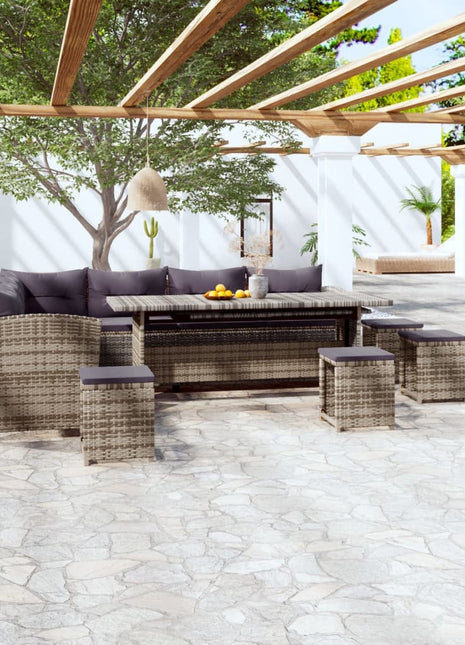 7-Delige Loungeset Met Kussens Poly Rattan Grijs