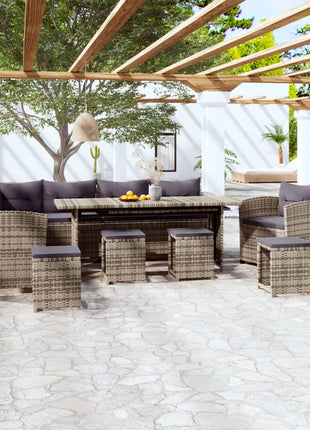 7-Delige Loungeset Met Kussens Poly Rattan Grijs