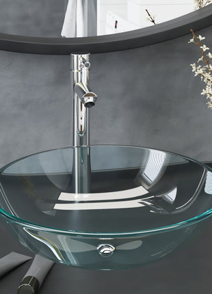 Wastafel Met Kraan En Pop-Up Afvoer Gehard Glas Transparant