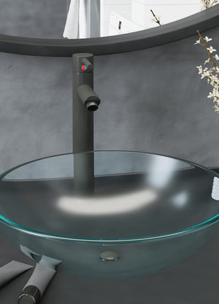 Wastafel Met Kraan En Pop-Up Afvoer Gehard Glas Transparant