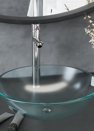 Wastafel Met Kraan En Pop-Up Afvoer Gehard Glas Transparant