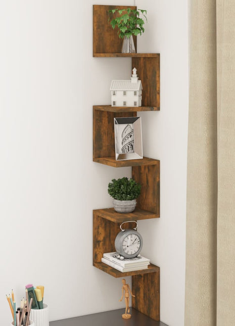 Hoekwandschap 20X20X127,5 Cm Bewerkt Hout Kleurig Gerookt Eiken