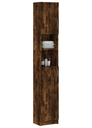 Badkamerkast 32x25,5x190 cm bewerkt hout gerookt eikenkleurig