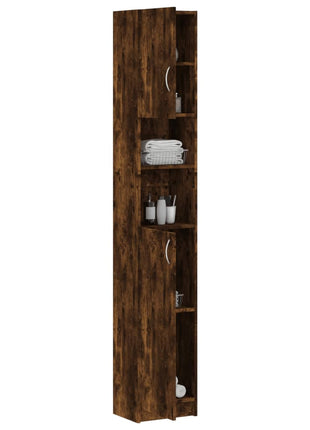Badkamerkast 32x25,5x190 cm bewerkt hout gerookt eikenkleurig