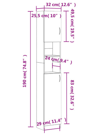 Badkamerkast 32x25,5x190 cm bewerkt hout gerookt eikenkleurig