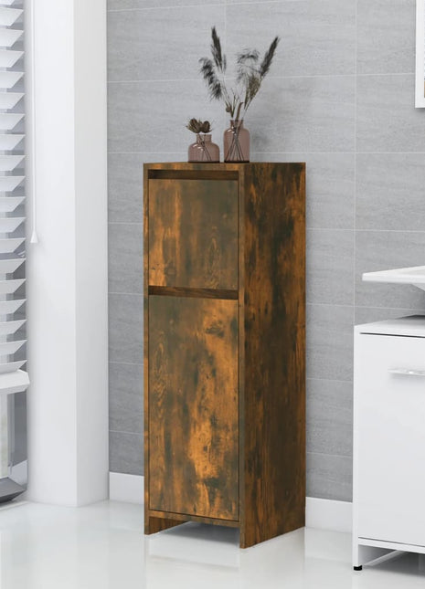 Badkamerkast 30x30x95 cm bewerkt hout gerookt eikenkleurig