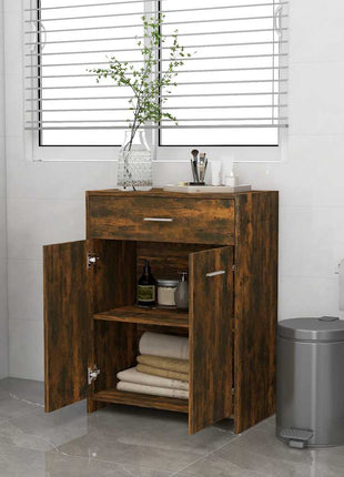 Badkamerkast 60x33x80 cm bewerkt hout gerookt eikenkleurig