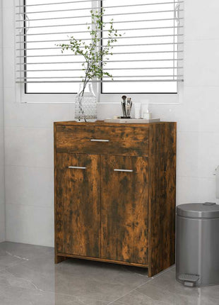 Badkamerkast 60x33x80 cm bewerkt hout gerookt eikenkleurig