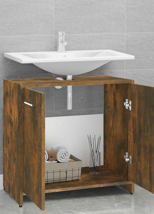 Badkamerkast 60x33x60 cm bewerkt hout gerookt eikenkleurig