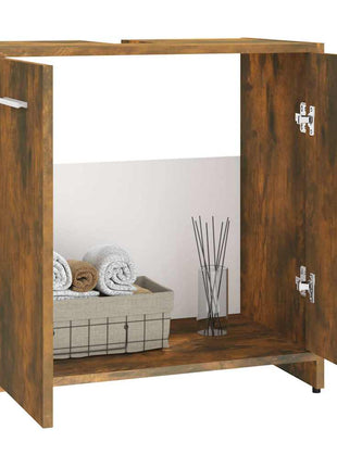 Badkamerkast 60x33x60 cm bewerkt hout gerookt eikenkleurig