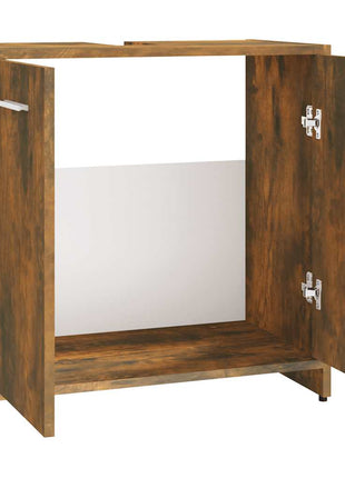 Badkamerkast 60x33x60 cm bewerkt hout gerookt eikenkleurig