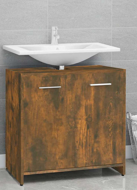 Badkamerkast 60x33x60 cm bewerkt hout gerookt eikenkleurig