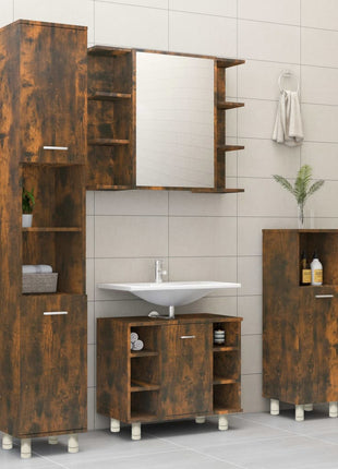 Badkamerkast 30x30x95 cm bewerkt hout gerookt eikenkleurig