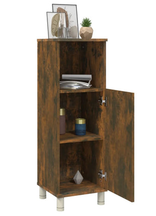 Badkamerkast 30x30x95 cm bewerkt hout gerookt eikenkleurig