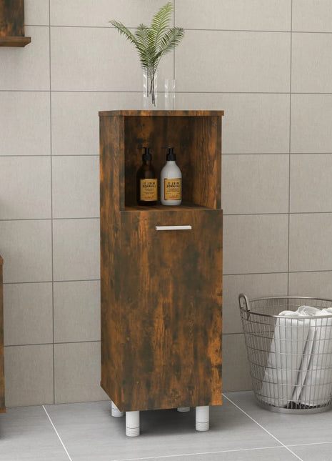 Badkamerkast 30x30x95 cm bewerkt hout gerookt eikenkleurig