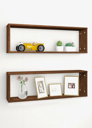 Wandschappen Kubus 80X15X26,5 Cm Bewerkt Hout Bruineiken