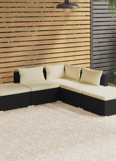 5-Delige Loungeset Met Kussens Poly Rattan