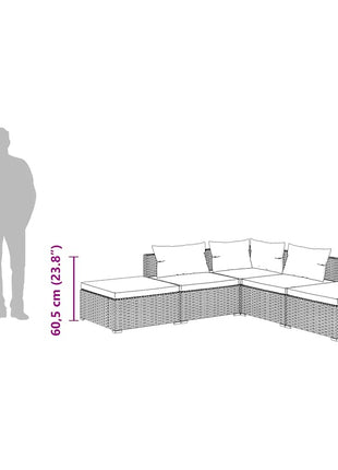 5-Delige Loungeset Met Kussens Poly Rattan