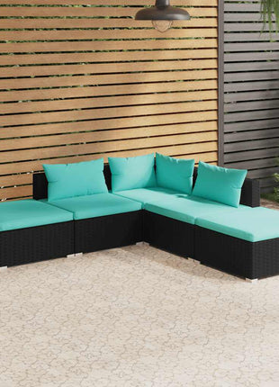 5-Delige Loungeset Met Kussens Poly Rattan