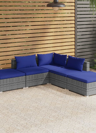 5-Delige Loungeset Met Kussens Poly Rattan