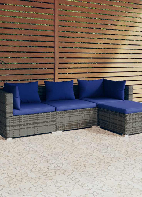 4-Delige Loungeset Met Kussens Poly Rattan