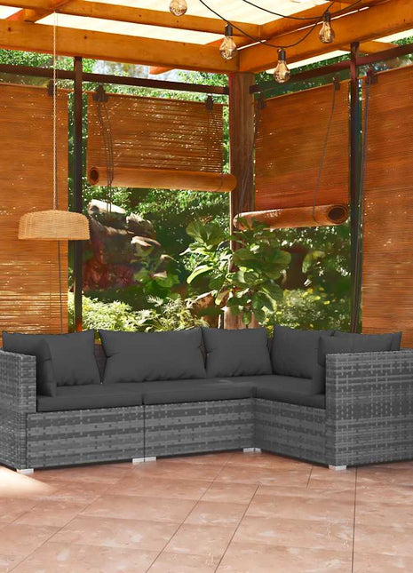 4-Delige Loungeset Met Kussens Poly Rattan