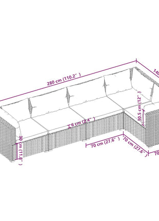5-Delige Loungeset Met Kussens Poly Rattan