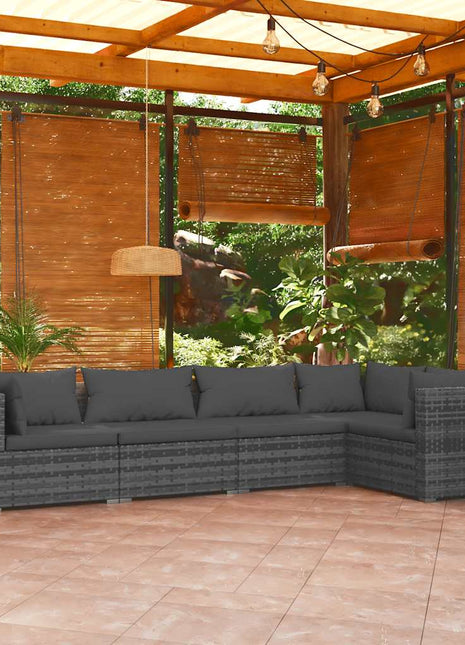5-Delige Loungeset Met Kussens Poly Rattan