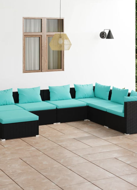 7-Delige Loungeset Met Kussens Poly Rattan