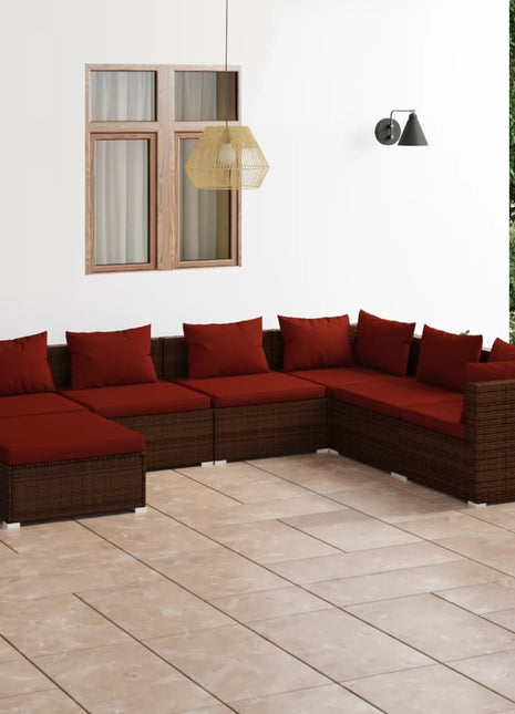 7-Delige Loungeset Met Kussens Poly Rattan