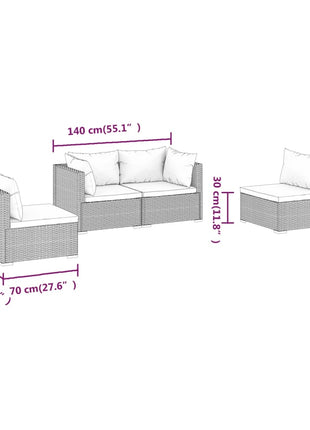 4-Delige Loungeset Met Kussens Poly Rattan