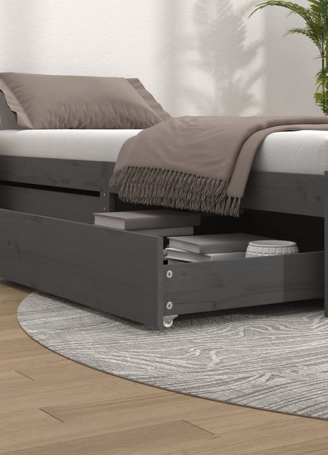 Bedlades 2 st massief grenenhout grijs