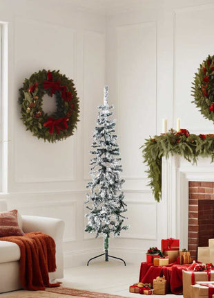 Kunstkerstboom Half Met Sneeuw Smal Wit En Groen