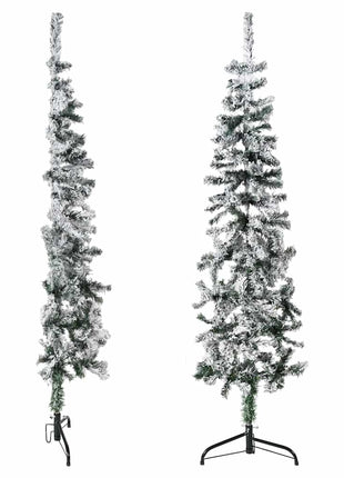 Kunstkerstboom Half Met Sneeuw Smal Wit En Groen